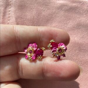 Les NEREIDES Floral Pink and Gold Earrings